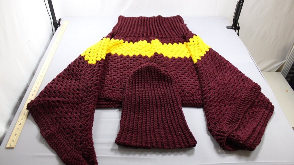 Handmade Women’s M Burgundy Yellow Crochet Knit Cape Top Serape Style Turtleneck